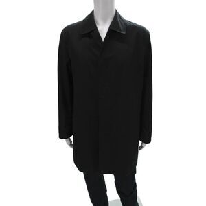 Sanyo Mens Overcoat Raincoat Black Collared Button Solid Polyester Fall Size 40